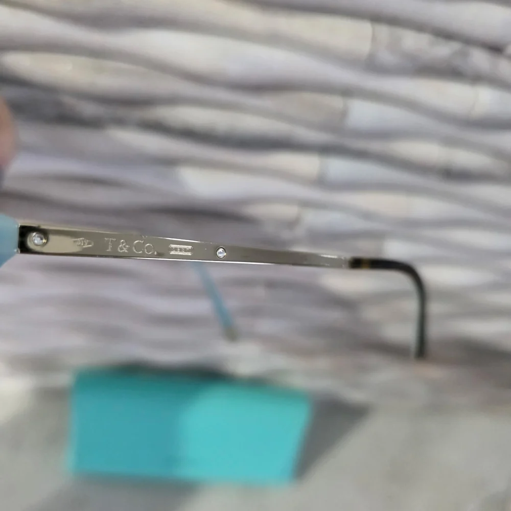 Tiffany & Co. Black Frame Sunglasses with Brown Lenses and Pale Blue Temple Tips - Picture 8 of 10